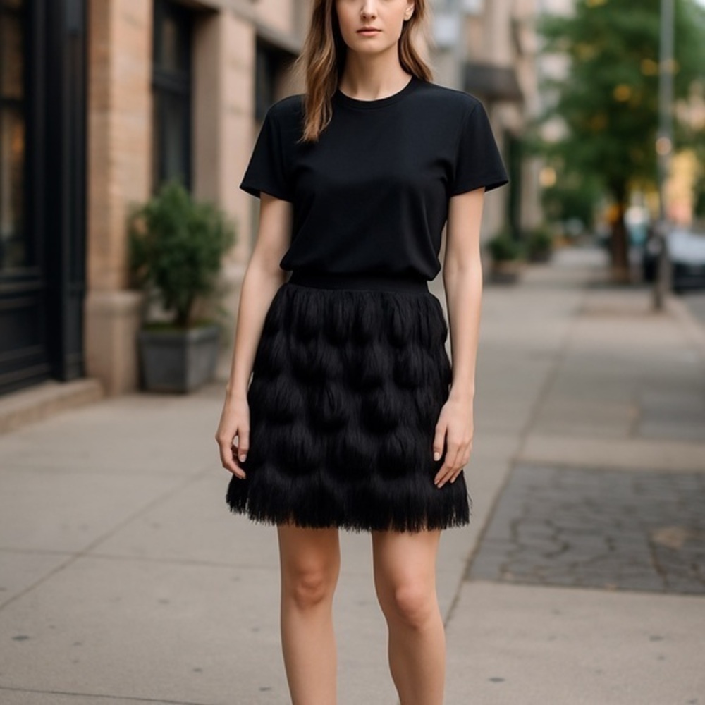 Elegant Black Feathered mini skirt